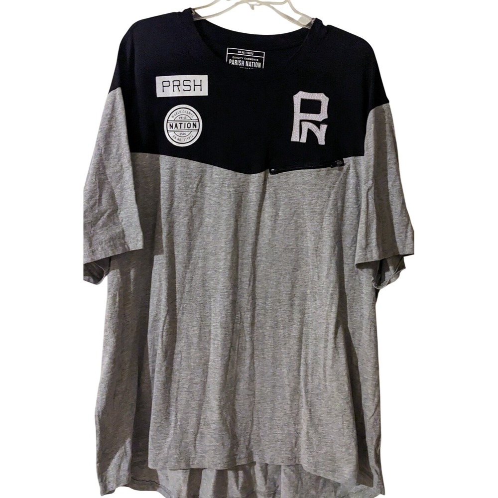 Parish Nation T Shirt Men Size 4XL Grey Zipper Chest Long Pocket Slim Shirt New